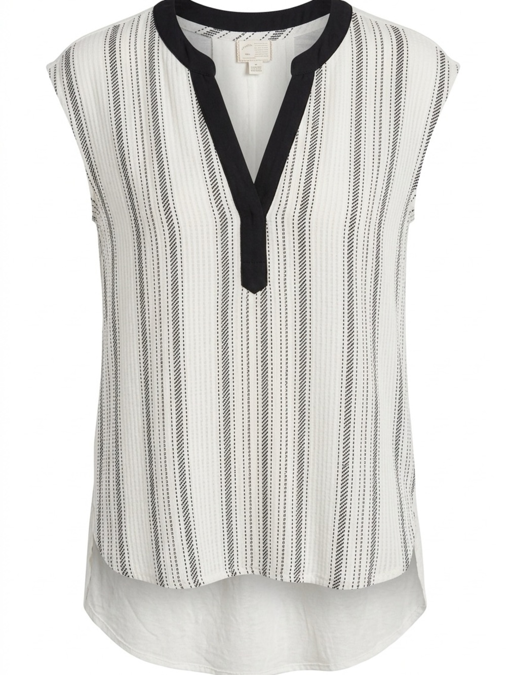 Sleeveless Black-Trim Stripe V-Neck Women's Top